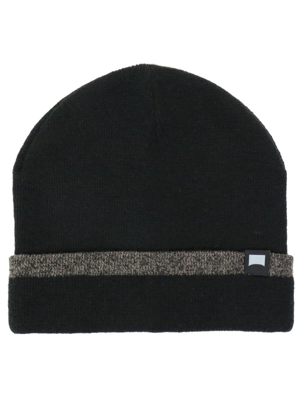 Unisex Black Knit Beanie Warm Winter Hat with Cuffed Brim and Stripe